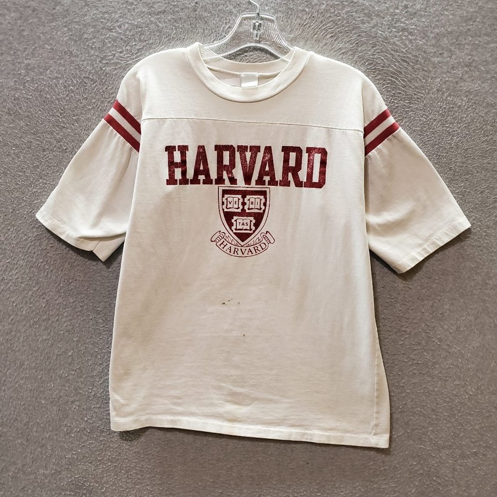 VINTAGE Harvard University Women Large White‎ Single Stitch Logo Football READ